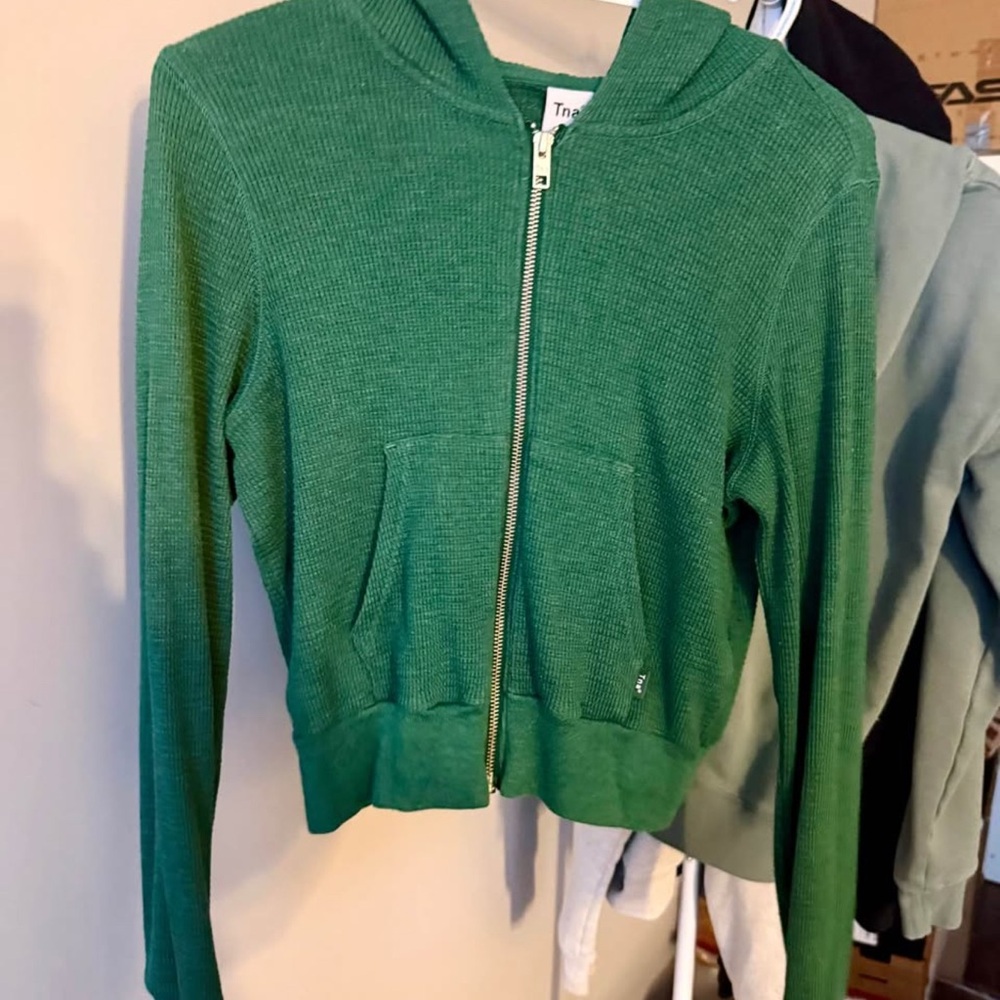Aritzia Green waffle Zip Hoodie S
